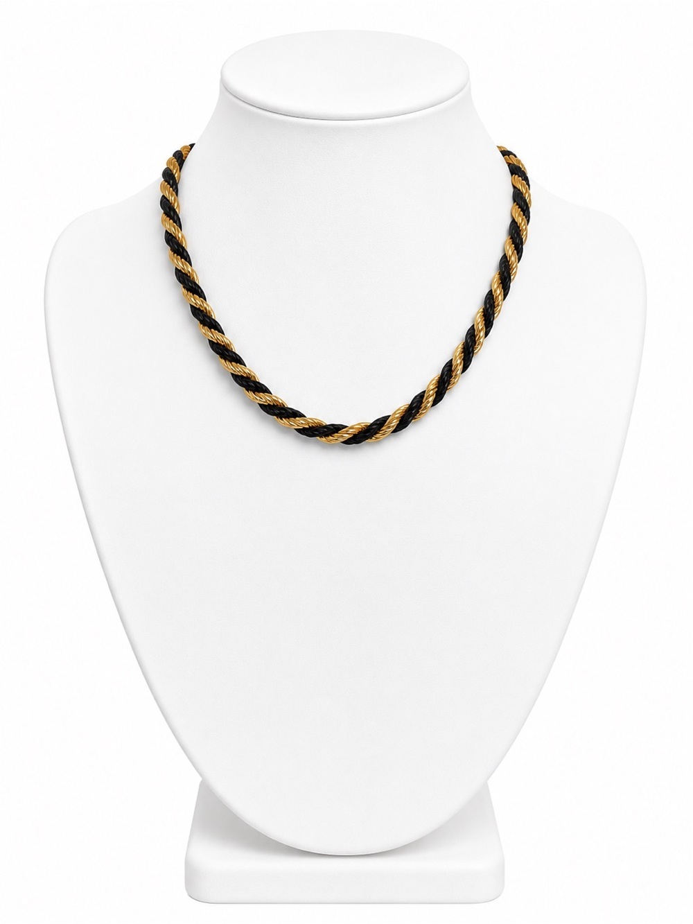 Vintage Gold-tone & Black Chunky Twisted Rope Necklace